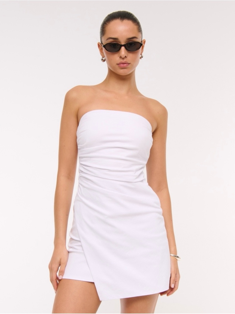 Abercrombie & Fitch White Strapless Ruched Mini Dress